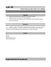 estimating the size of a mole lab answers