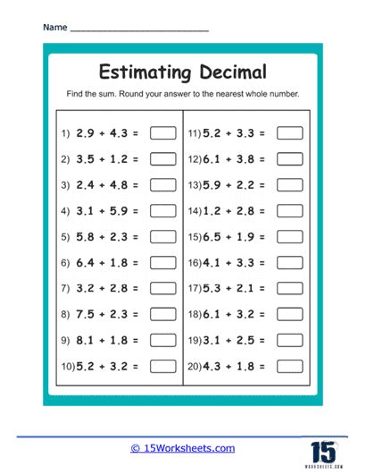 Estimating With Decimals Worksheet Estimating Worksheet 4th Grade - Estimating Worksheet 4th Grade