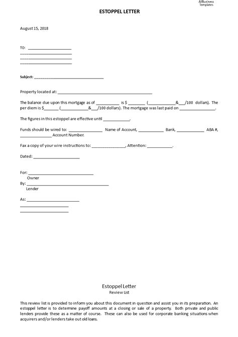 Estoppel Letter Template