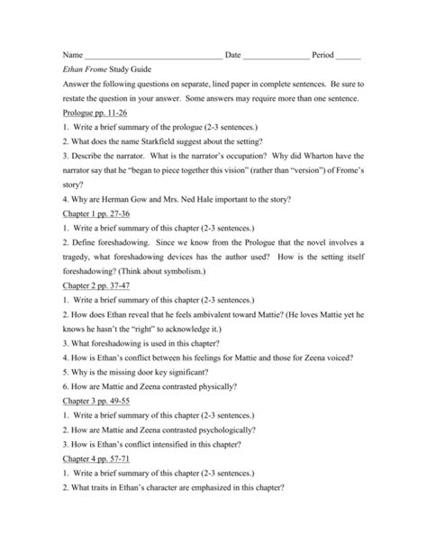 Read Ethan Frome Study Guide Answers 