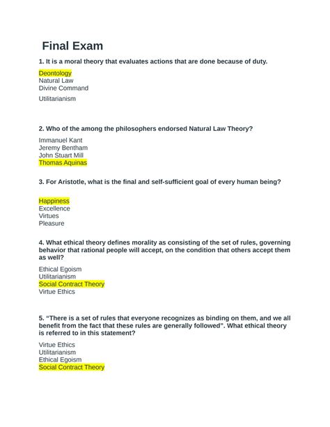 Ethics Final Exam
