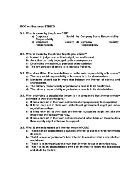 Ethics Multiple Choice Questions With Answers Bing
