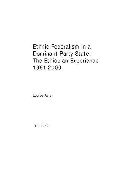 Read Ethnic Federalism In A Dominant Party State The Ethiopian 