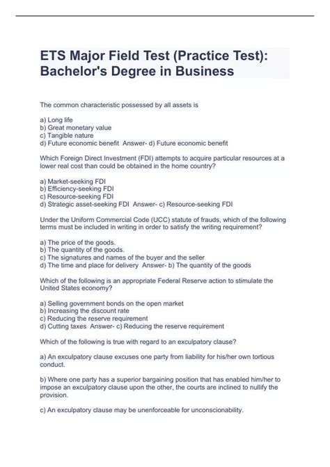 ets major field test business sample questions