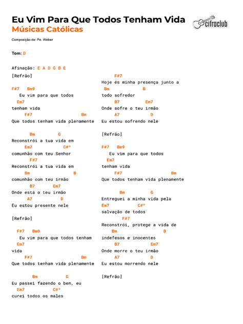 Eu Vim Para Que Todos Tenham Vida Cifra