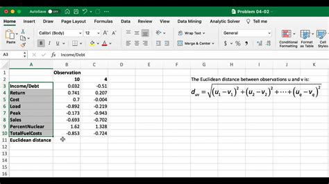 Euclidean Distance Excel