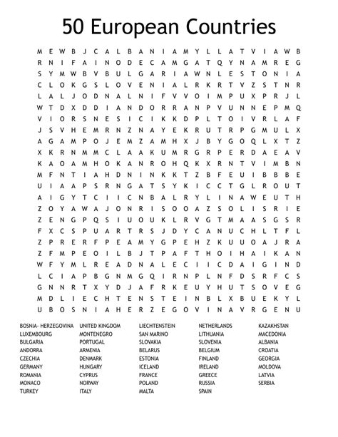 Europe Word Search Puzzle With Answer Key English Countries Of Europe Word Search Answers - Countries Of Europe Word Search Answers
