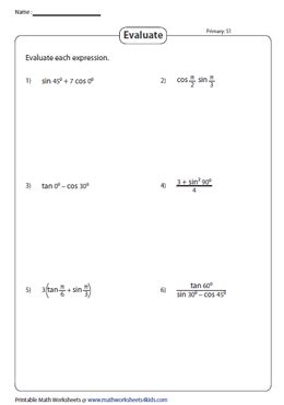 Evaluate Different Trig Expressions Worksheet