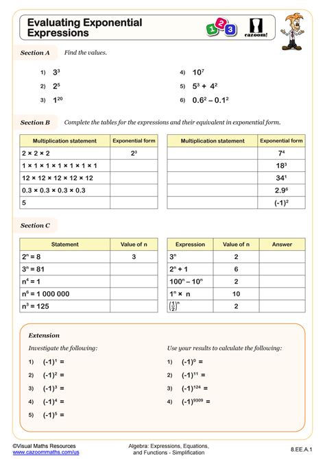 Evaluating Exponents Pi Answer Key