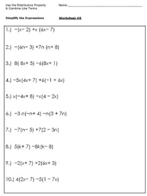 Evaluating Expressions Worksheet Together With 7 Best Math Expressions 8th Grade Worksheet - Expressions 8th Grade Worksheet
