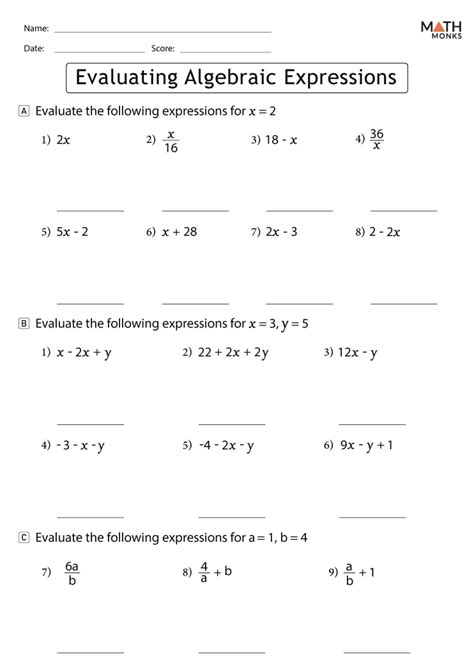 Evaluating Expressions Worksheets Mathematical Expressions Worksheet - Mathematical Expressions Worksheet