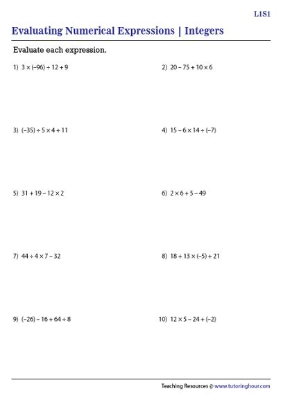 Evaluating Numerical Expressions With Exponents Worksheets Worksheet On Evaluating Expressions - Worksheet On Evaluating Expressions