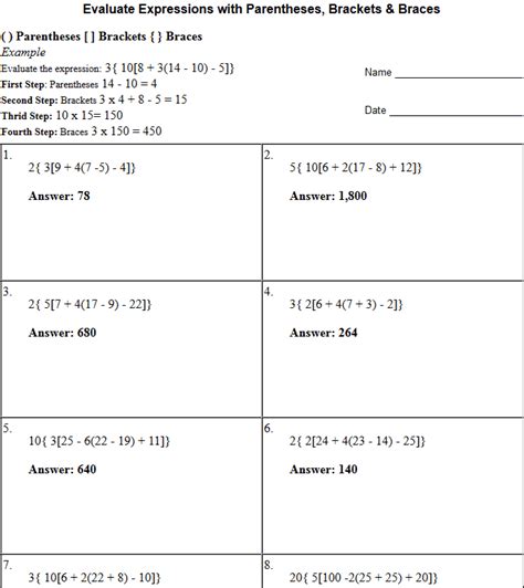 Evaluating Numerical Expressions With Parentheses Worksheets Parentheses Math Worksheet - Parentheses Math Worksheet