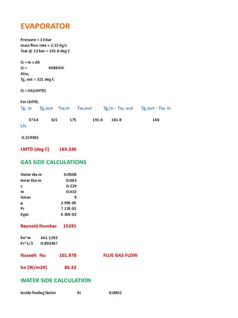 evaporator design calculations in excel sheets