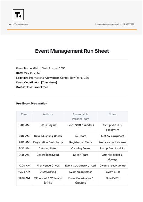 event organisation run sheet for mc