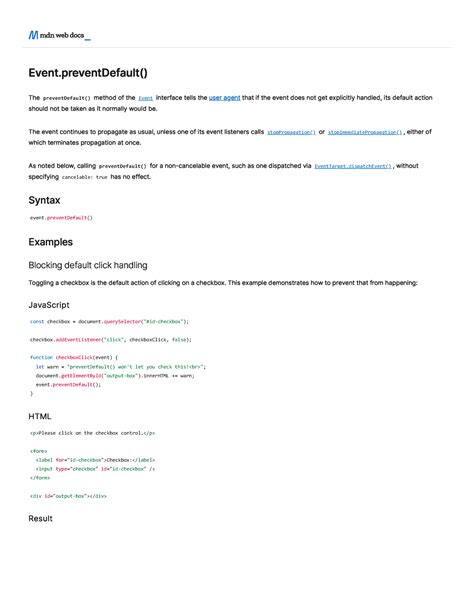 event.preventDefault - Web API 接口参考 MDN - Mozilla Developer
