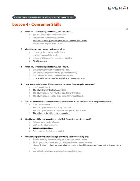 Everfi Consumer Fraud Post Assessment Answers