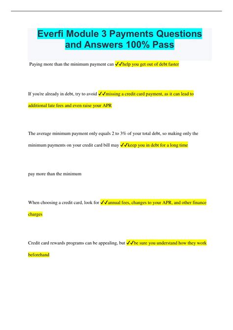 Everfi Module 3 Payment Types Final Quiz Answers