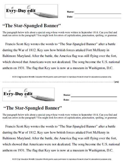 Every Day Edit The Star Spangled Banner Education The Star Spangled Banner Worksheet - The Star Spangled Banner Worksheet