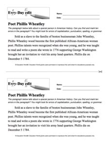 Every Day Edits Poet Phillis Wheatley Education World Phillis Wheatley Worksheet - Phillis Wheatley Worksheet