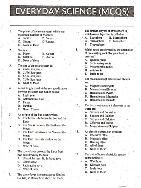 Everyday Science Mcqs