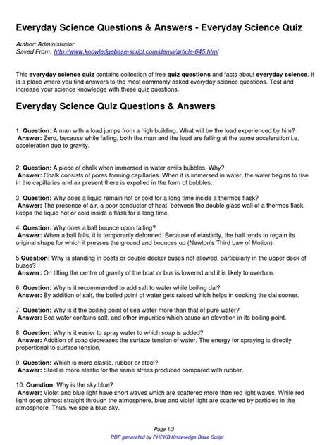 everyday science questions and answers ezgolearning com