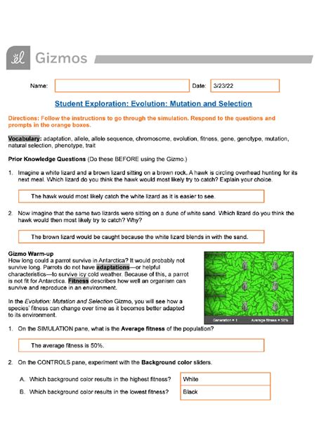 Evolution Gizmo Answer Key Quizlet