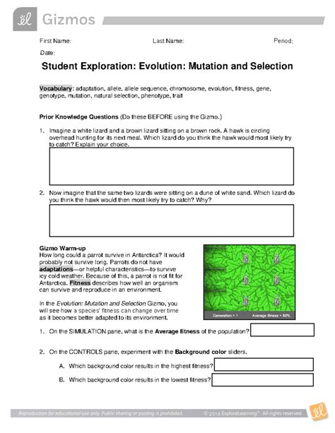 Evolution Mutation And Selection Gizmo Answers