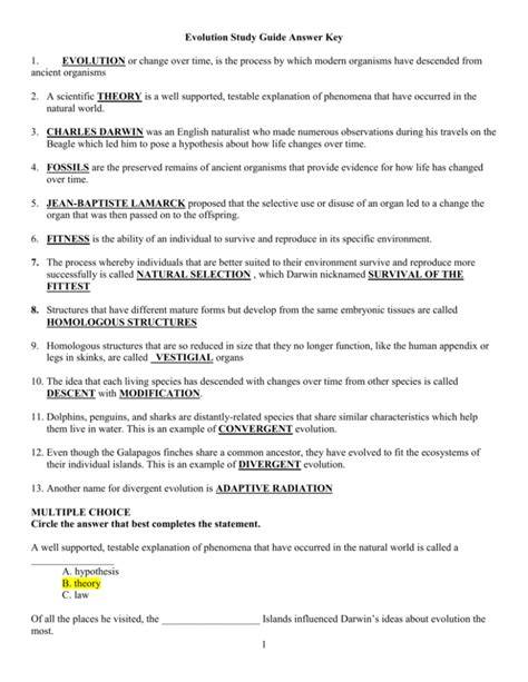 evolution review answer key