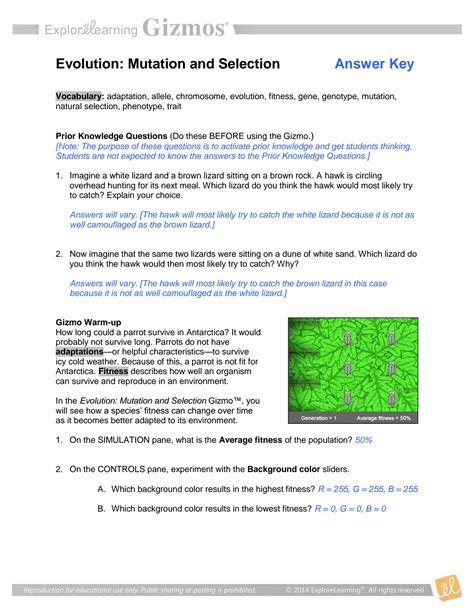 Read Evolution Mutation And Selection Gizmo Answer Key 