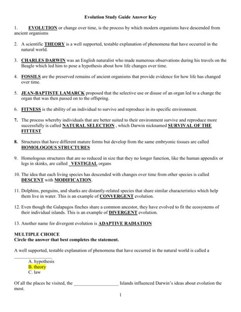 Read Evolution Study Guide Answer Key 