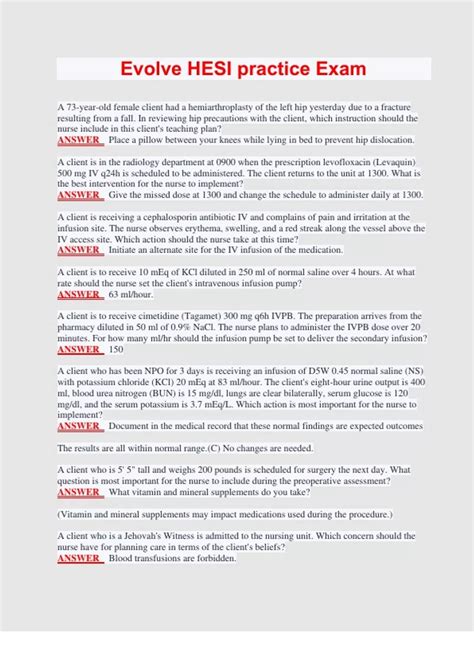 Evolve Hesi Exit Exam Test Bank