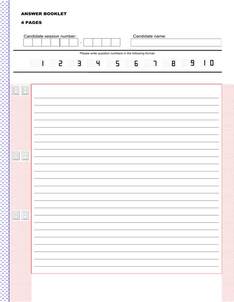exam writing answer booklet template