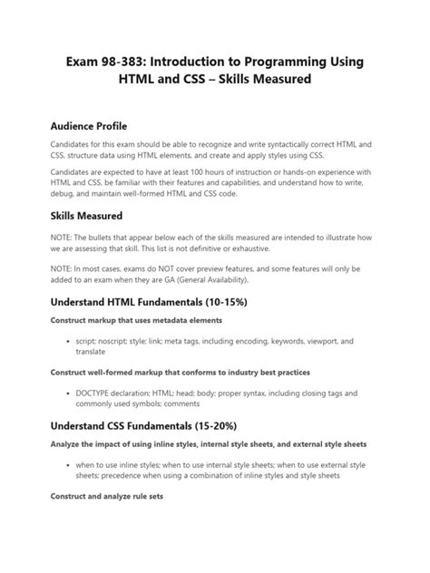Read Exam 98 383 Introduction To Programming Using Html And Css 