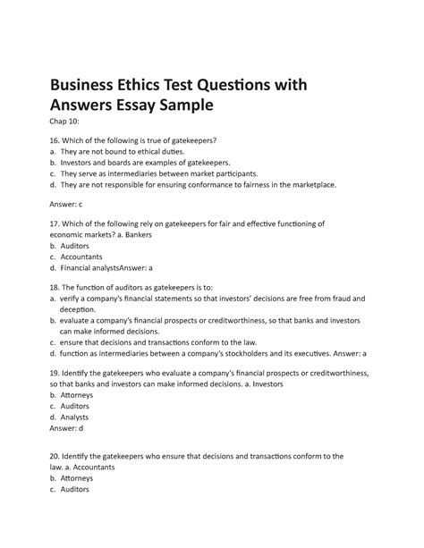 Download Exam Questions And Answers For Business Ethics 
