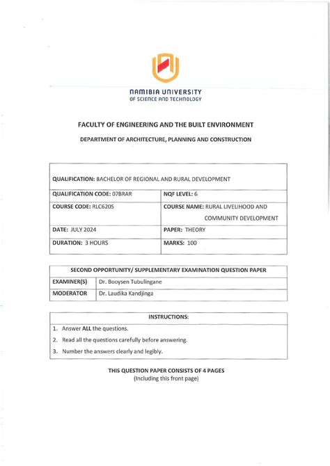 Examination Past Papers Community Development