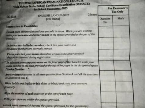 examination question for junior waec