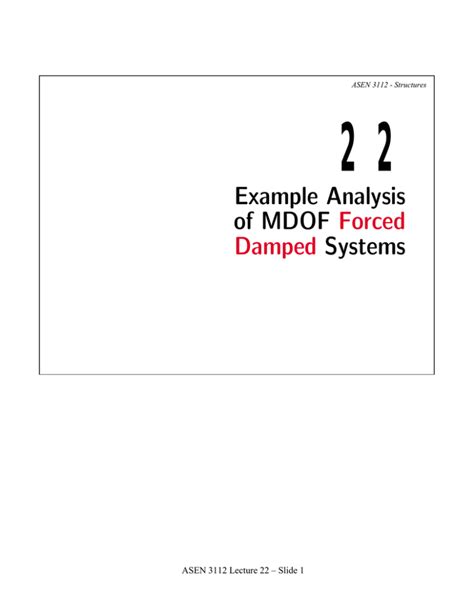 Example Analysis Of Mdof Forced Damped Systems