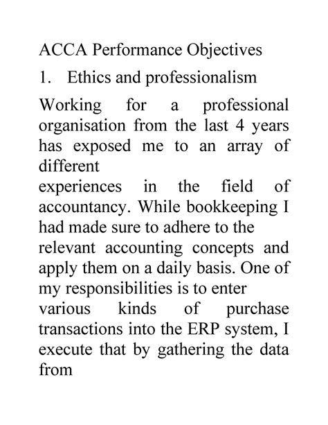 Example Answers Acca Performance Objectives