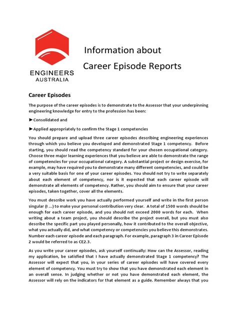 Example Career Episode Report Engineers Australia
