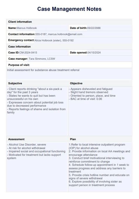 Example Case Management Notes