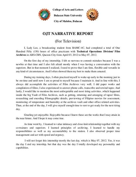 example conclusion narrative report ojt