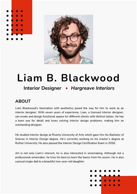 example designer biography