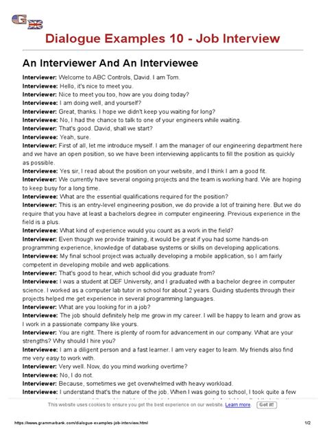 example dialogue for job interview