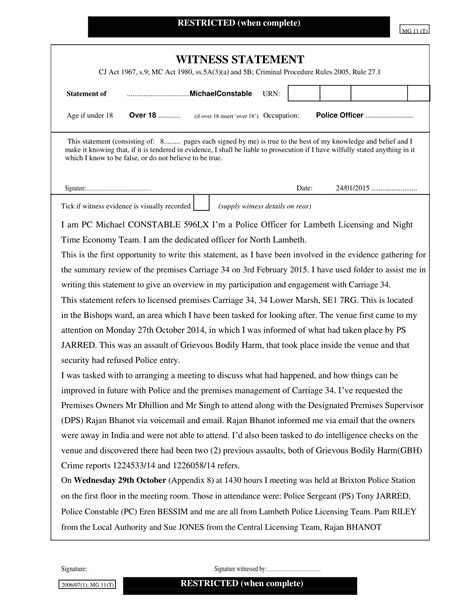 example edexcel witness statement