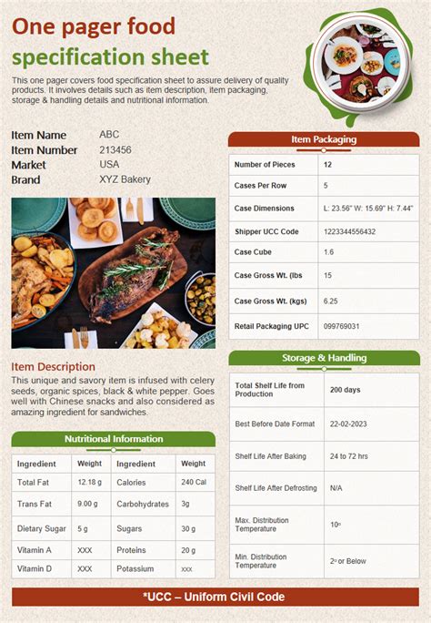 Example Food Specification Sheet