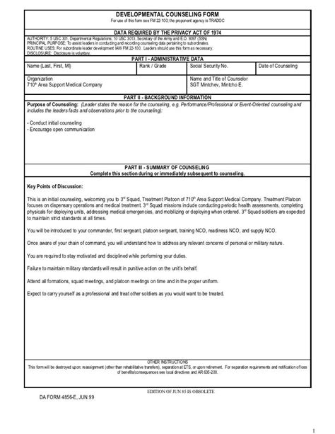 Example Initial Counseling Supply Sergeant