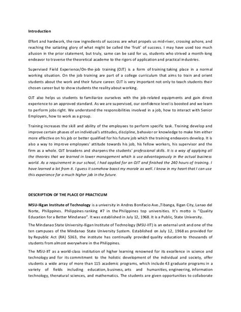 Example Introduction Paragraph For Ojt
