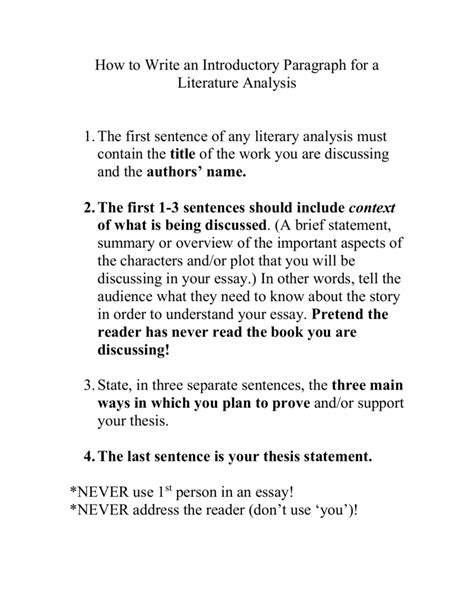 Example Introduction Paragraph Literary Analysis Paper