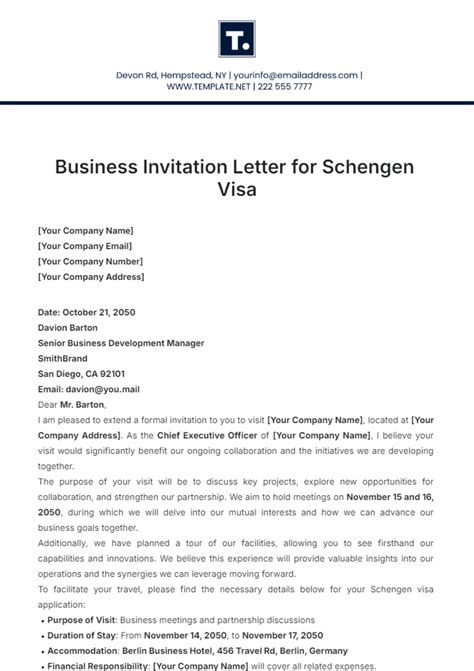 Example Invitation Letter For Schengen Visa